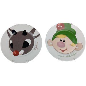 Wendoverlane Set of 2 Display Holiday Christmas Plates Rudolph Elf With Hanger